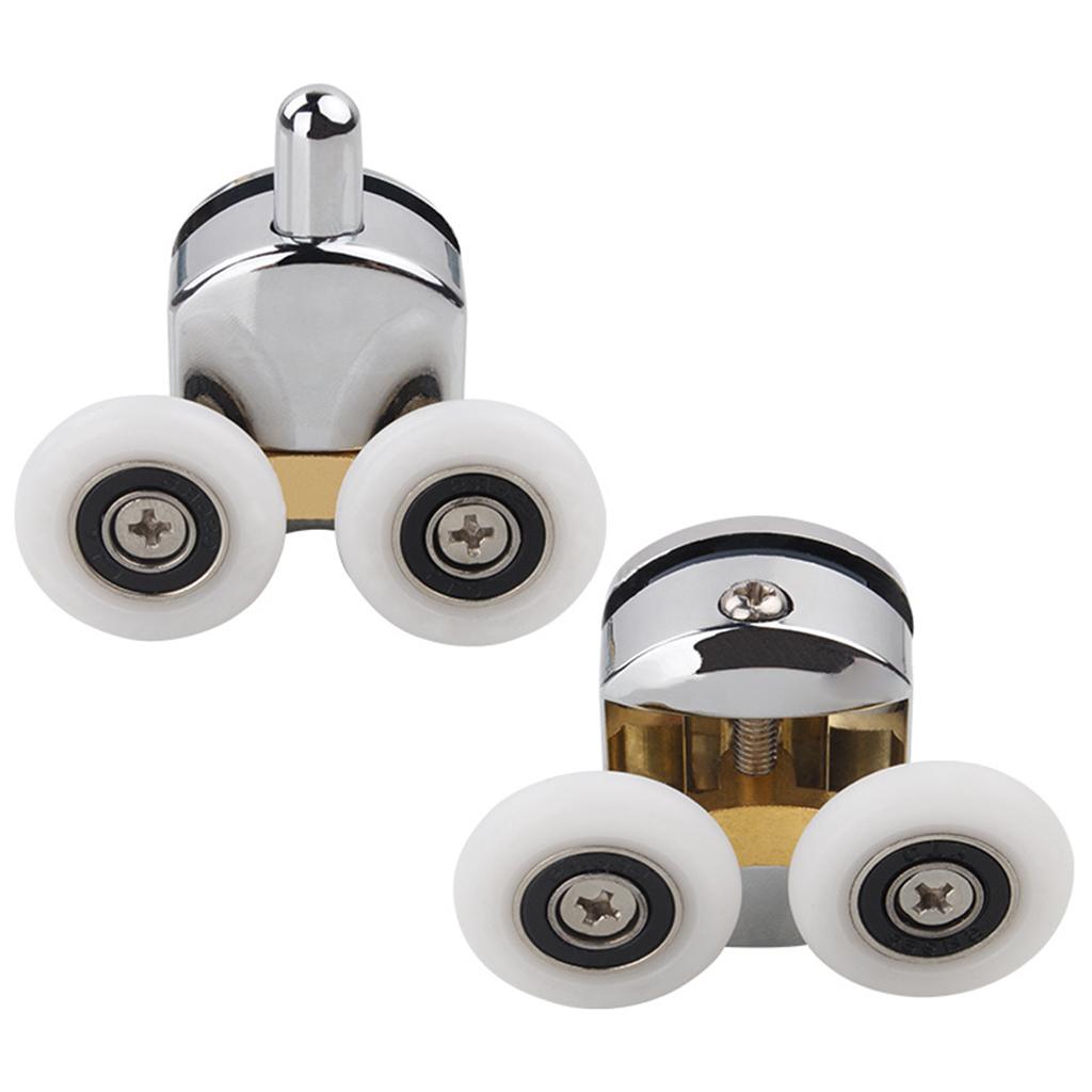 2Pcs Shower Door Rollers Twin Round Wheels Track Pulleys Wheels Silver 25mm