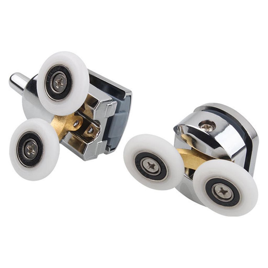 2Pcs Shower Door Rollers Twin Round Wheels Track Pulleys Wheels Silver 25mm
