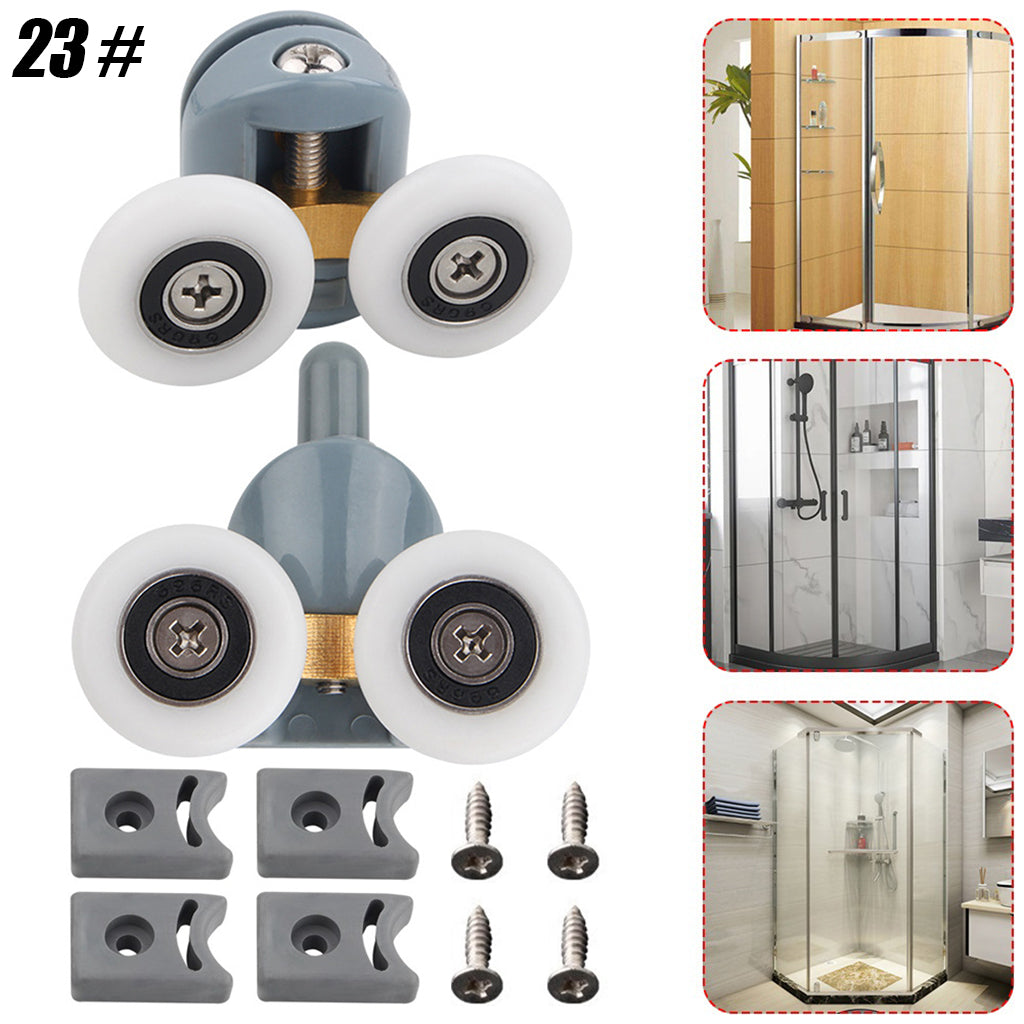 2Pcs Shower Door Rollers Twin Round Wheels Track Pulleys Wheels Grey 23mm