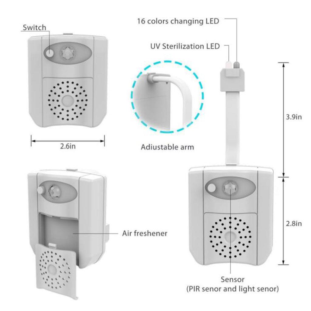 PIR Motion Sensor Toilet Light Waterproof for Home 16Leds UV Disinfect