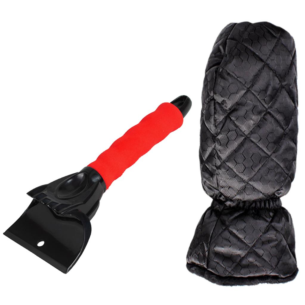 Snow Shovel with Glove Remover Clean Tool Deicer Sturdy for Truck SUV Car Red