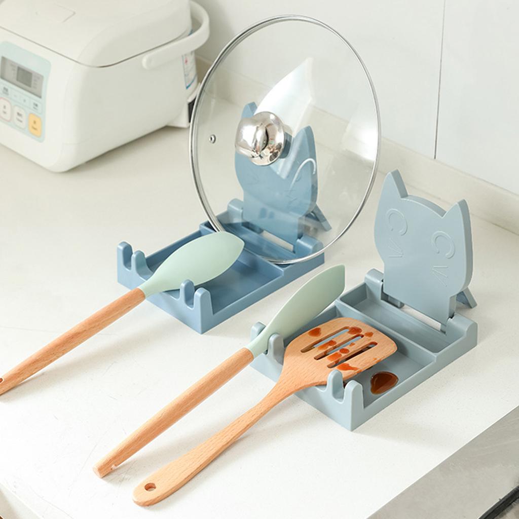 Kitchen Pot Lid Pan Cover Holder Ladle Tongs Stand Cooking Gadgets Blue
