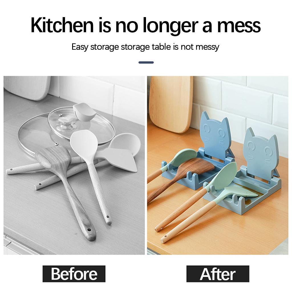 Kitchen Pot Lid Pan Cover Holder Ladle Tongs Stand Cooking Gadgets Gray