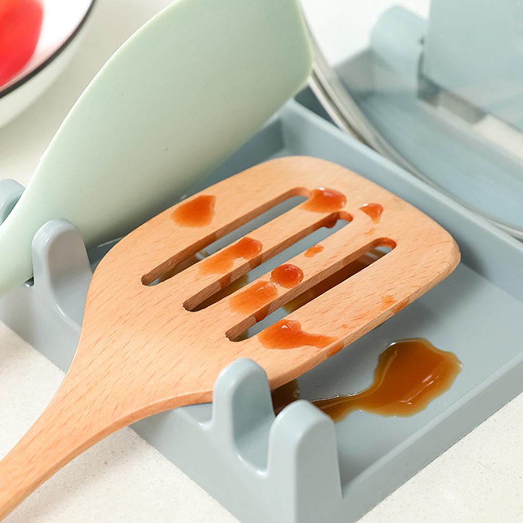 Kitchen Pot Lid Pan Cover Holder Ladle Tongs Stand Cooking Gadgets Gray