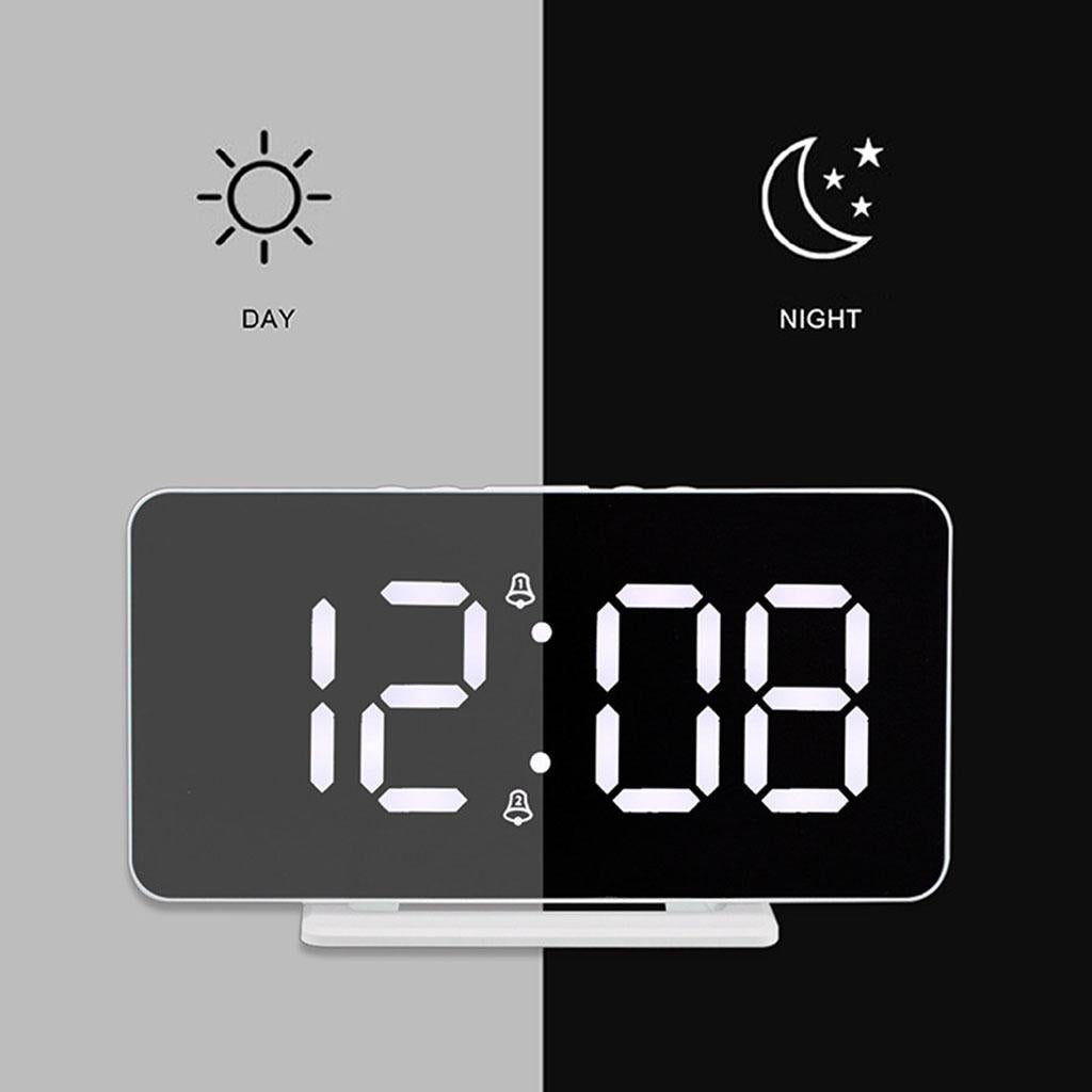 Digital Clock Table Desk Clocks LED Display for Living Room Study Adults Silver Mirror
