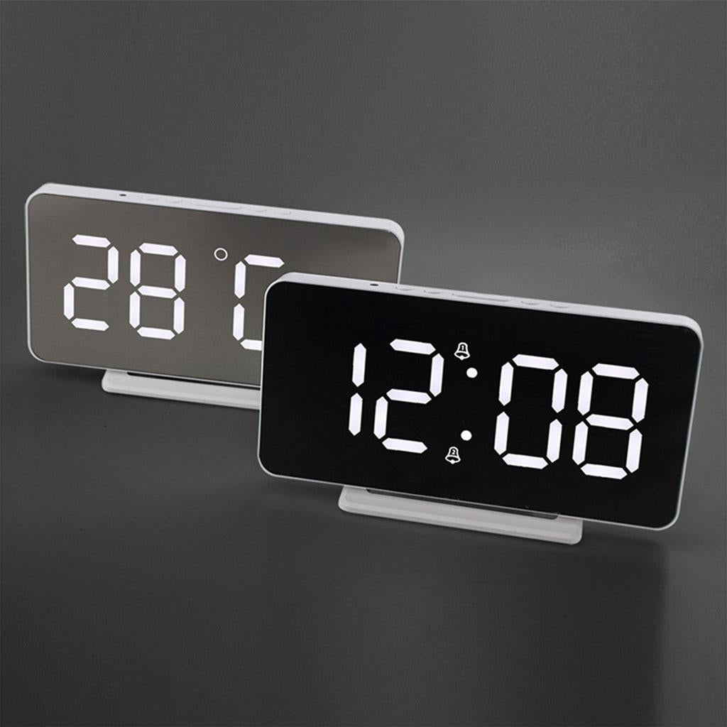 Digital Clock Table Desk Clocks LED Display for Living Room Study Adults Silver Mirror