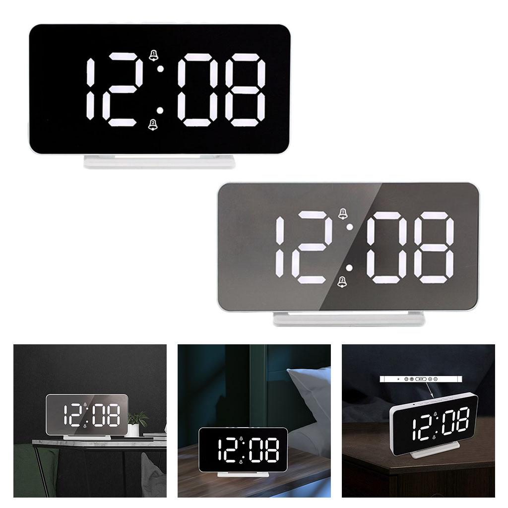 Digital Clock Table Desk Clocks LED Display for Living Room Study Adults Silver Mirror