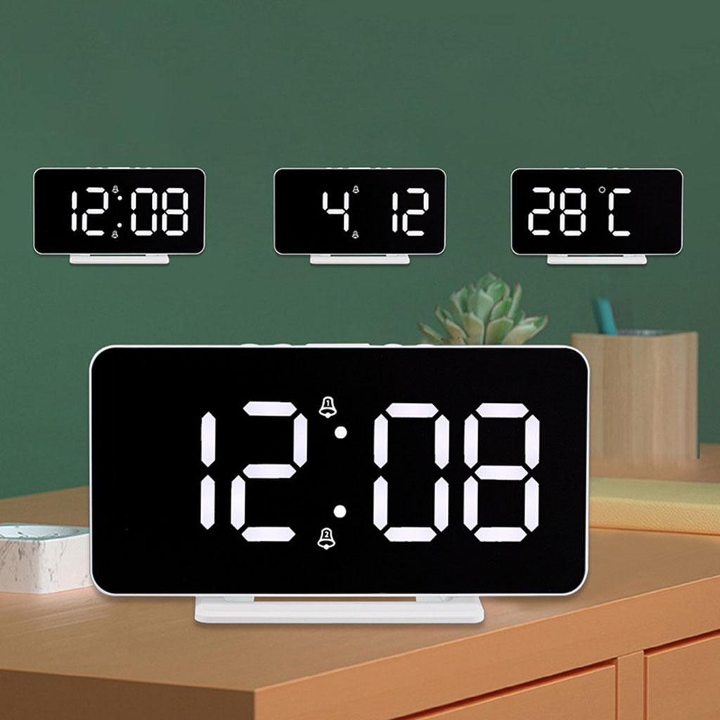 Digital Clock Table Desk Clocks LED Display for Living Room Study Adults Black Mirror