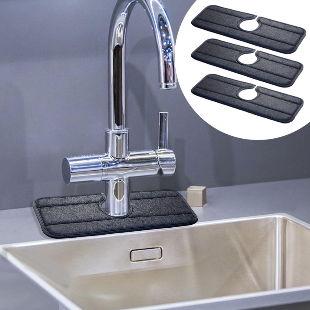 Fiber Kitchen Faucet Absorbent Pad Faucet Splash Catcher Black 3 Pieces