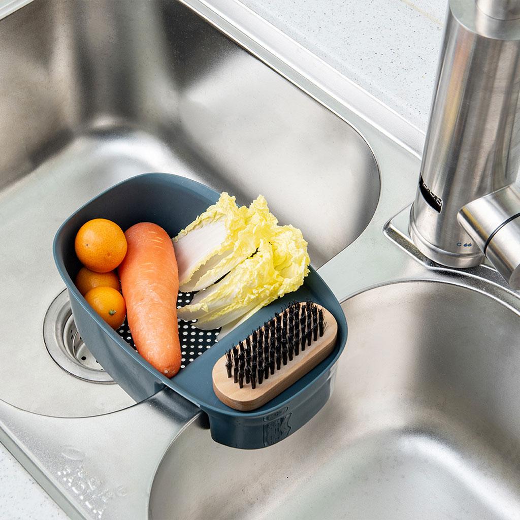 Kitchen Sink Strainer Basket Saddle-Shaped for Wash Vegetables Fruits Pasta Blue