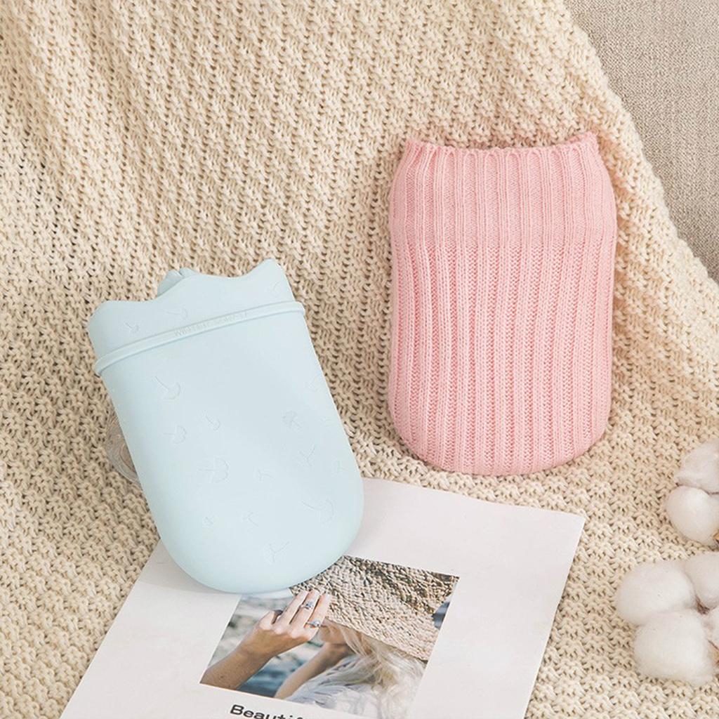 500ml Hot Water Bottle & Cover Leakproof High Density Winter Hand Warmer Blue