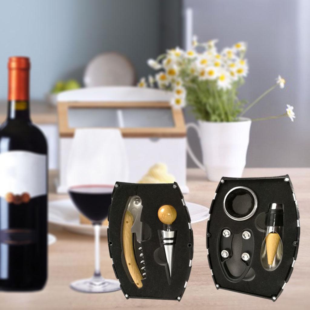5 Pieces Wine Opener Set Bottle Opener for Home Bamboo Wooden Handle