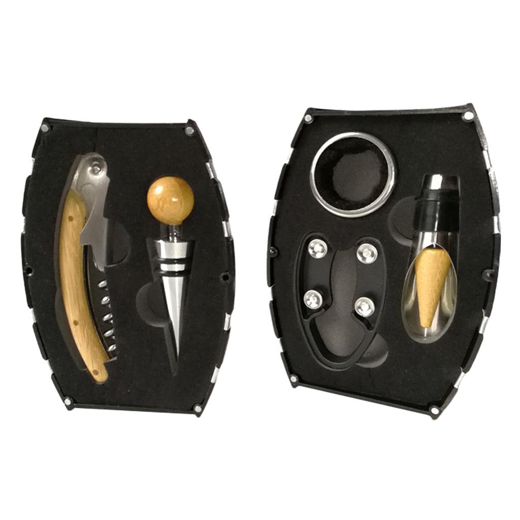 5 Pieces Wine Opener Set Bottle Opener for Home Bamboo Wooden Handle