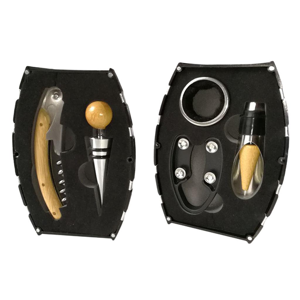5 Pieces Wine Opener Set Bottle Opener for Home Bamboo Wooden Handle