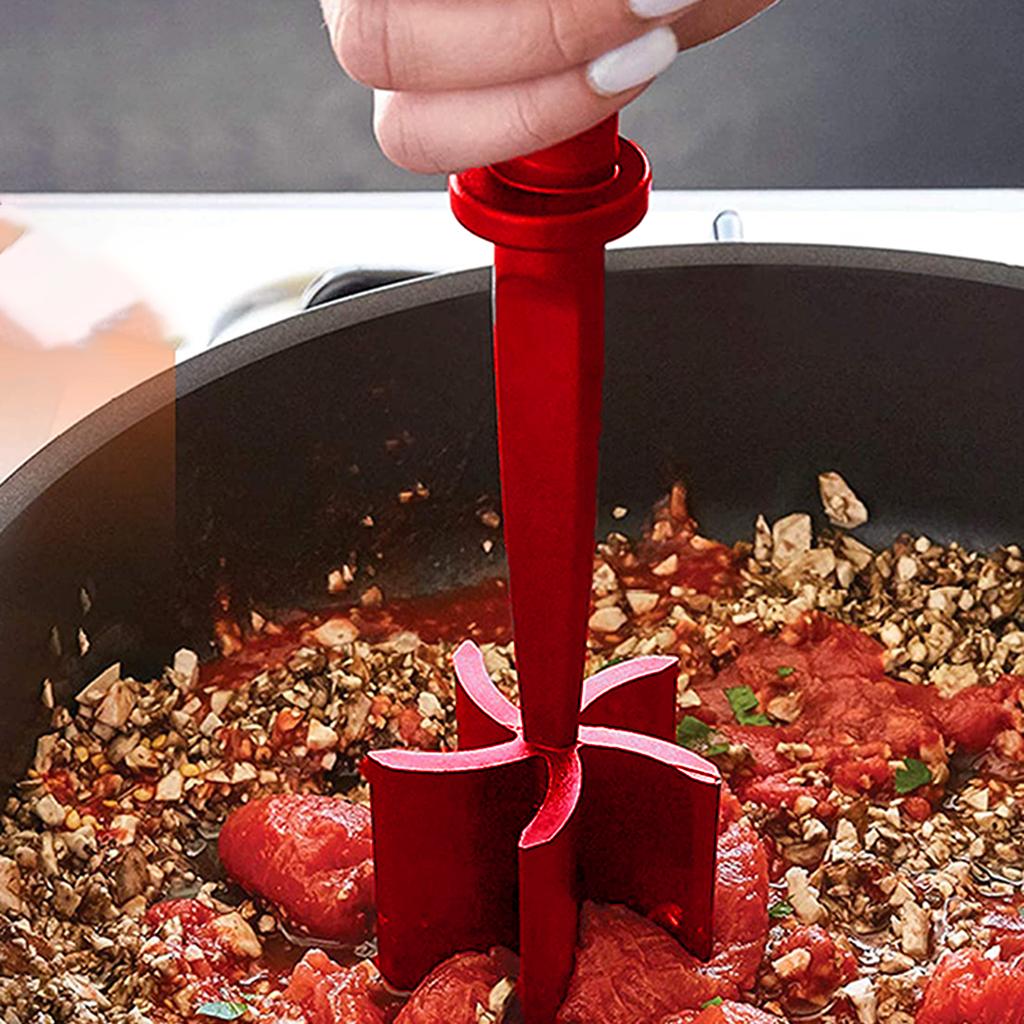 ABS Plastic Meat Chopper Kitchen Utensil 5 Curve Blades for Cooking Baking Red