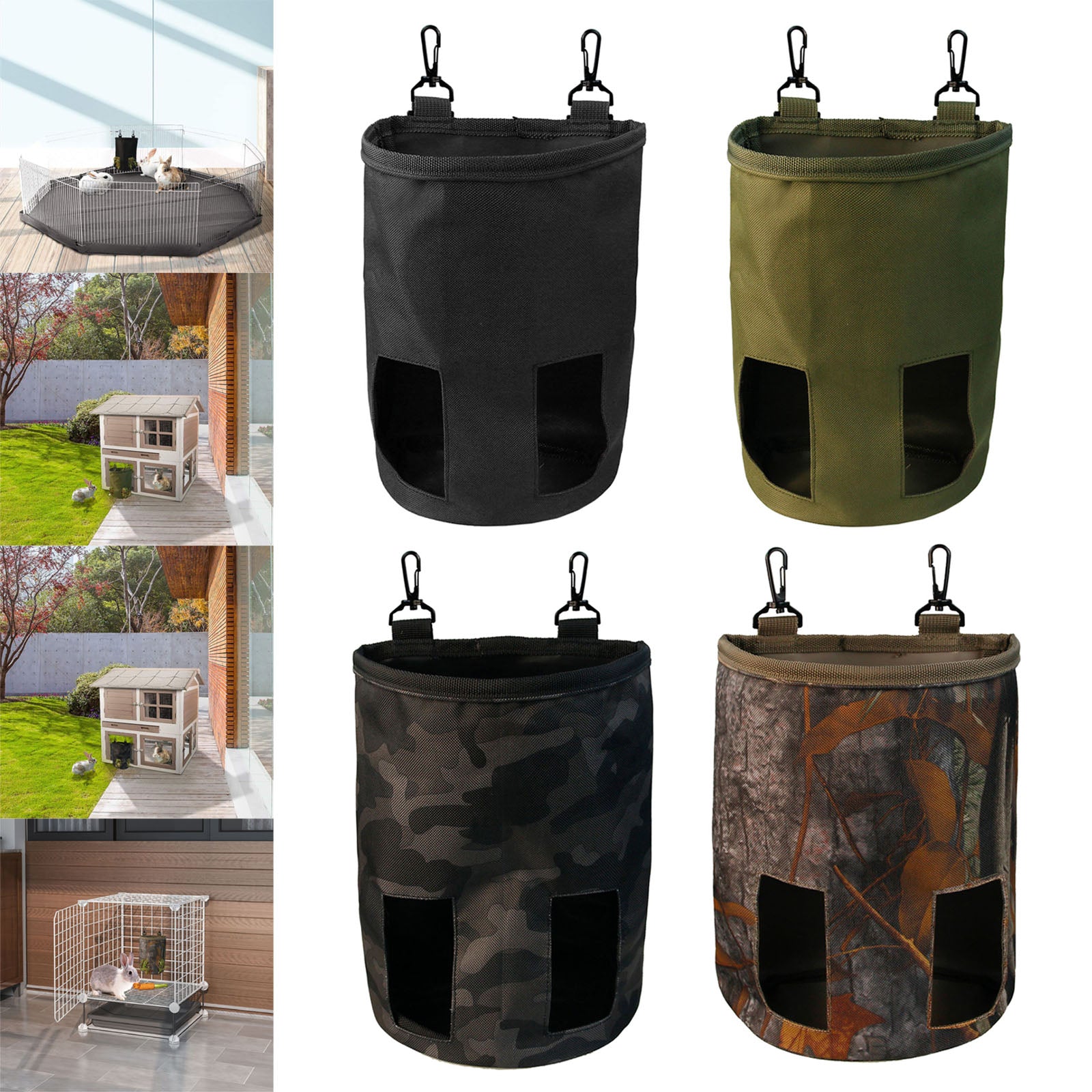 Rabbit Hay Feeder Bag Hay Bag Hanging Pouch Feeder 2 Holes for Guinea Pig black