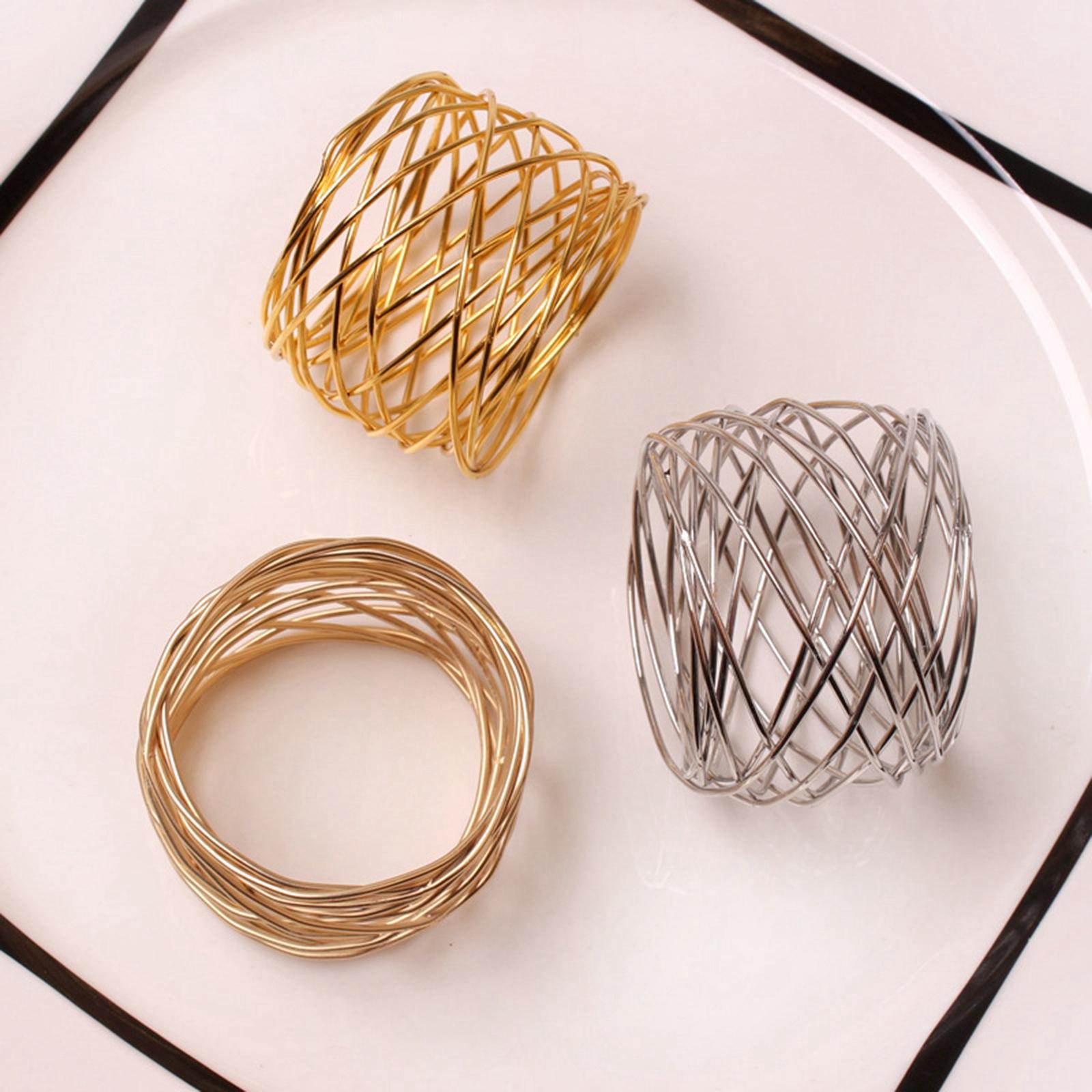 6x Crafts Napkin Rings Metal Mesh Buckles for Party Dining Table Banquet Gold