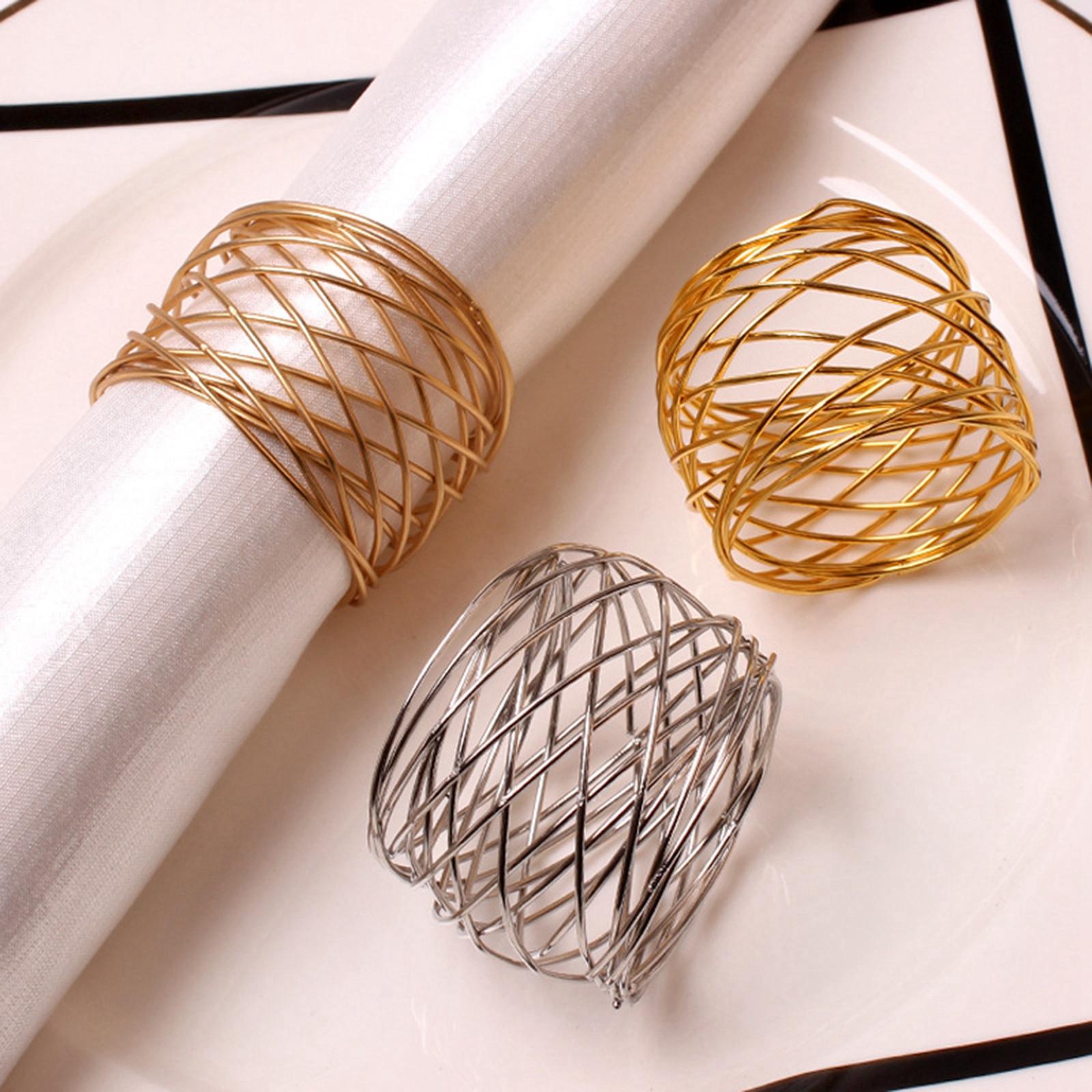 6x Crafts Napkin Rings Metal Mesh Buckles for Party Dining Table Banquet Metal Gold