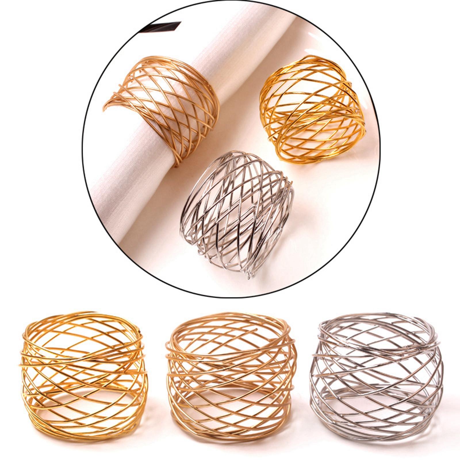 6x Crafts Napkin Rings Metal Mesh Buckles for Party Dining Table Banquet Silver
