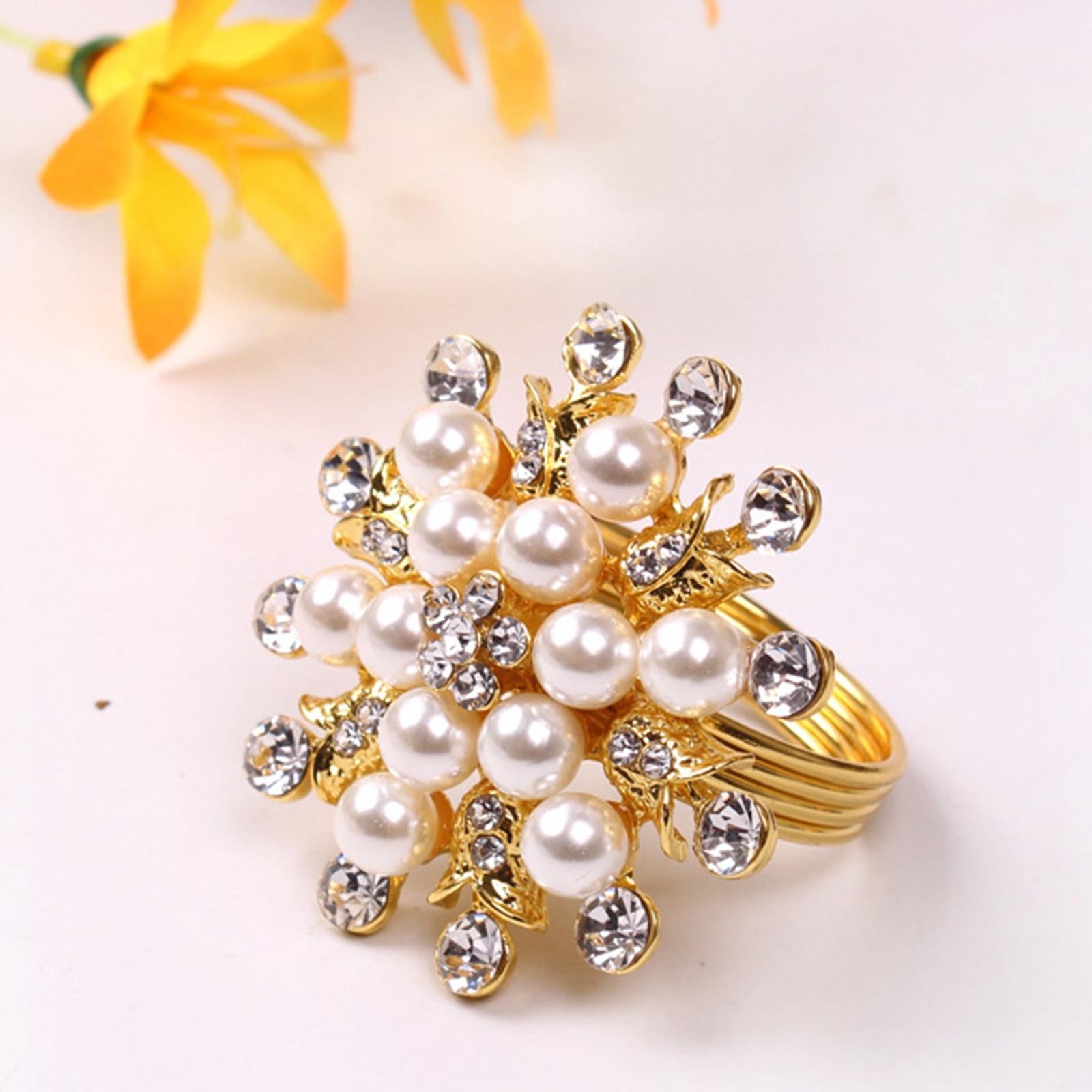 4Pcs Napkin Rings Set Metallic Flower Twined Tableware Supplies for Hotel