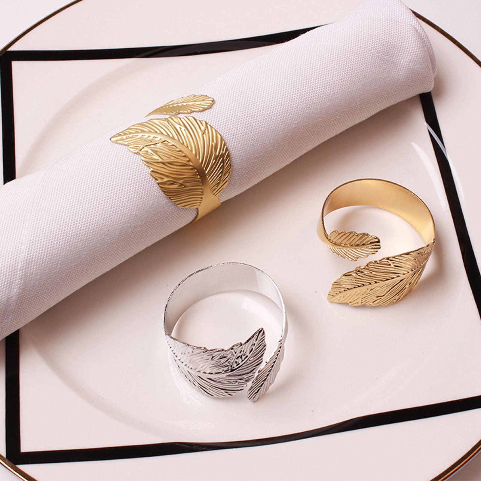 4Pcs Feather Napkin Rings Crafts Holder for Family Gatherings Thanksgiving Golden  A