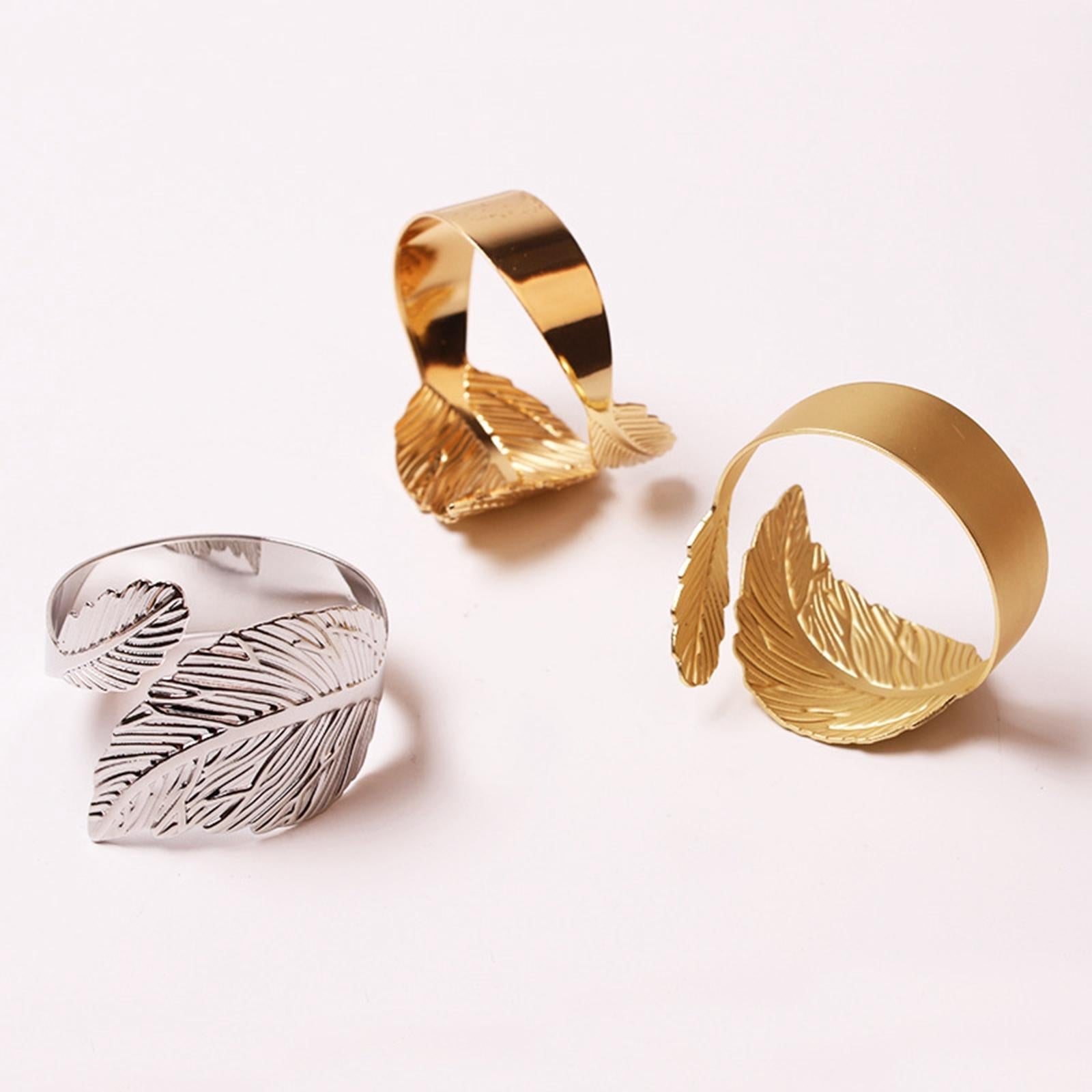 4Pcs Feather Napkin Rings Crafts Holder for Family Gatherings Thanksgiving Golden  A