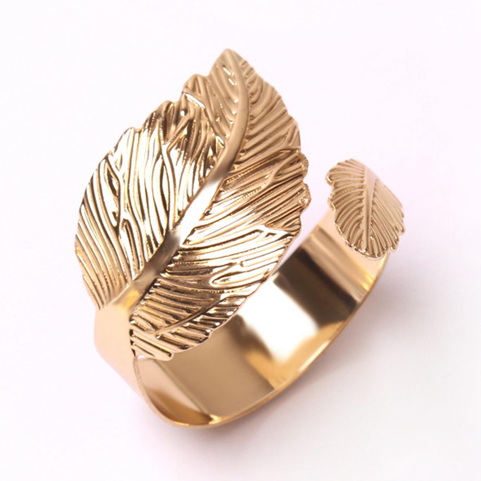 4Pcs Feather Napkin Rings Crafts Holder for Family Gatherings Thanksgiving Golden  B