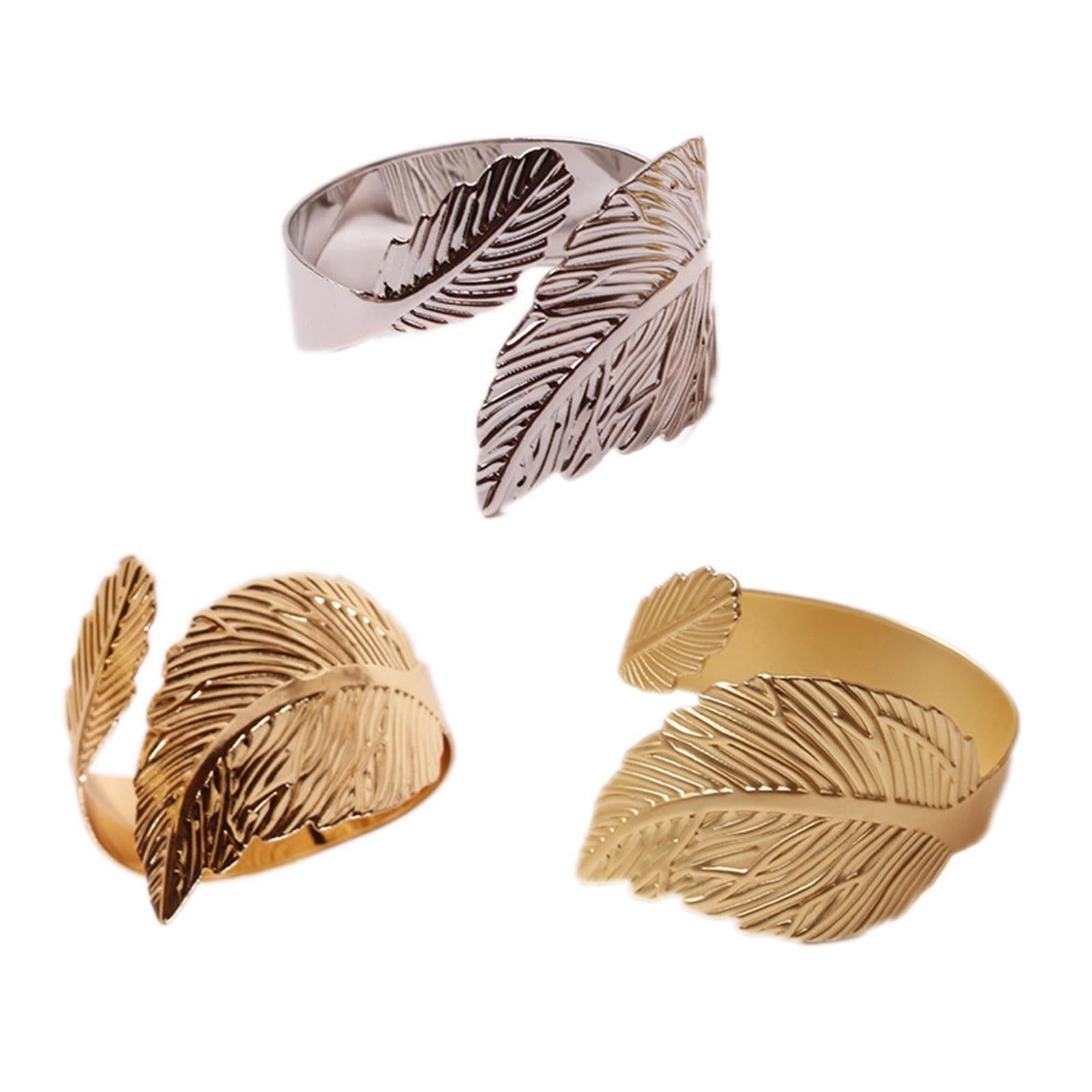 4Pcs Feather Napkin Rings Crafts Holder for Family Gatherings Thanksgiving Silver