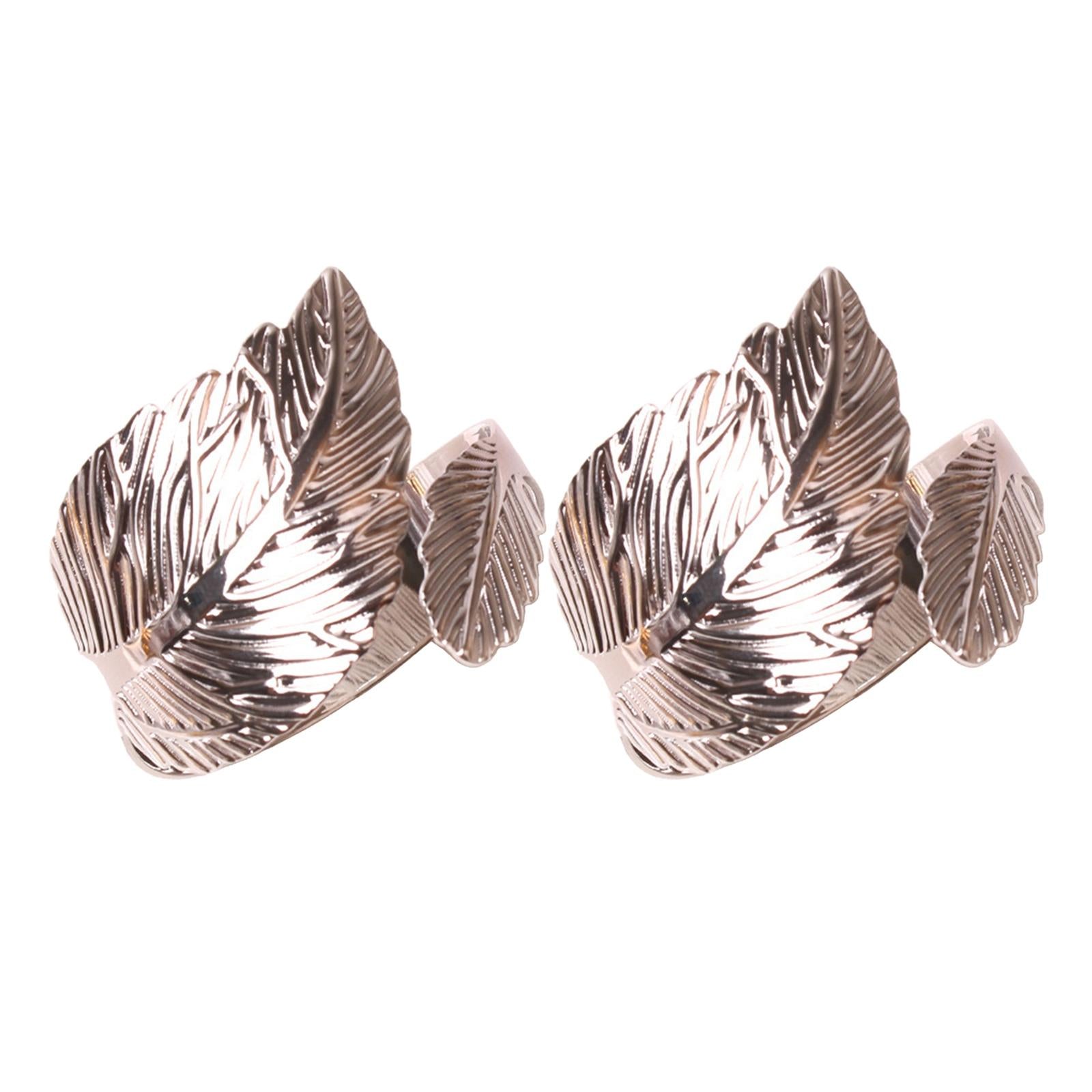 4Pcs Feather Napkin Rings Crafts Holder for Family Gatherings Thanksgiving Silver
