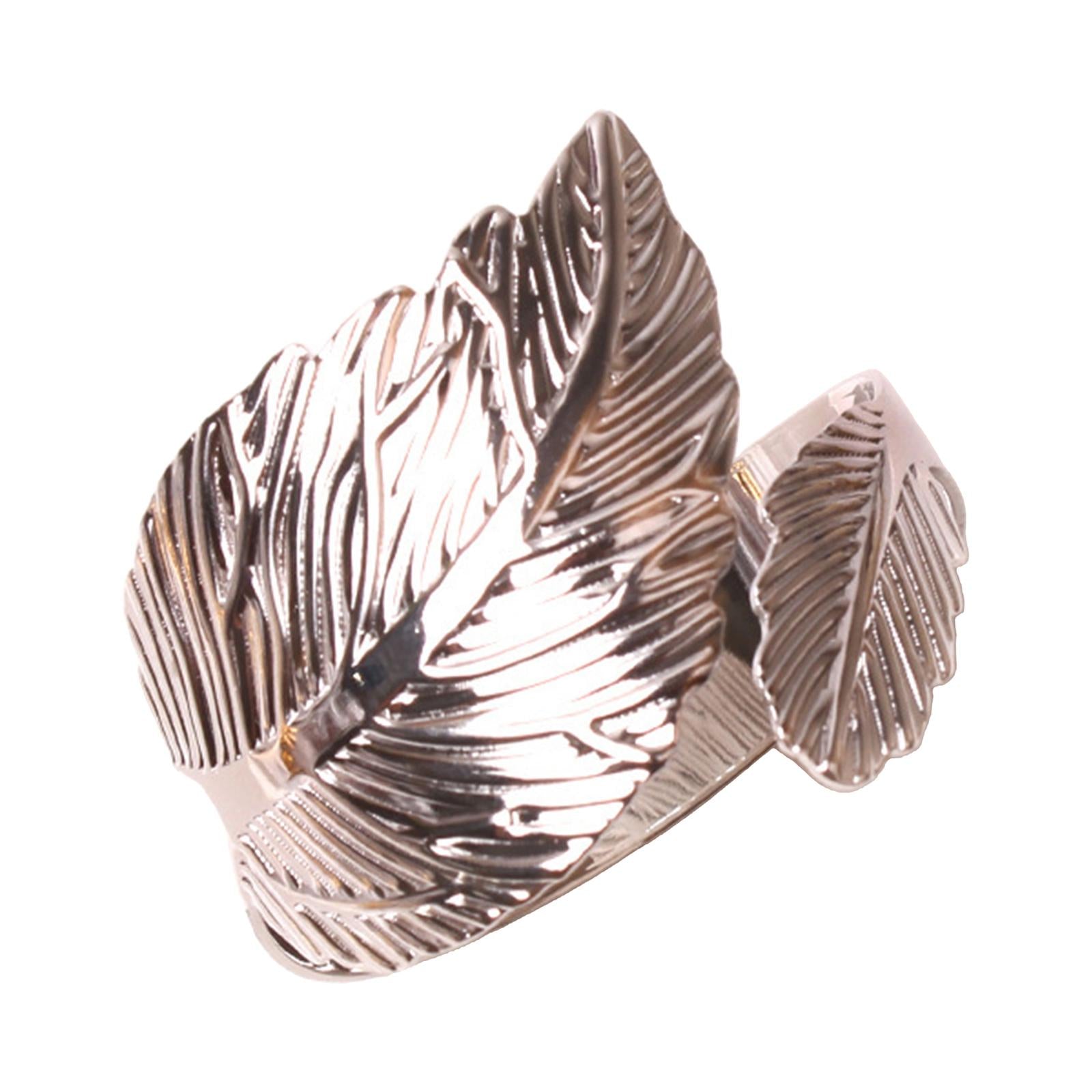 4Pcs Feather Napkin Rings Crafts Holder for Family Gatherings Thanksgiving Silver