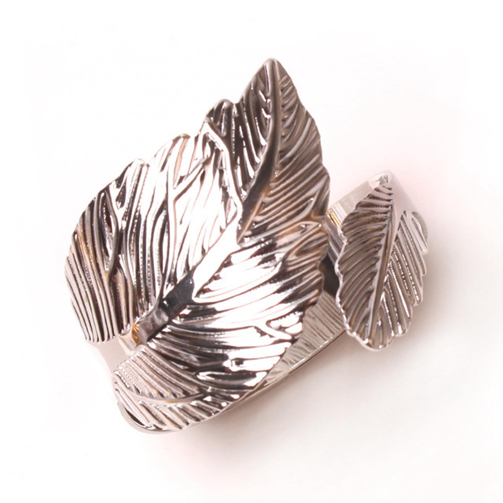 4Pcs Feather Napkin Rings Crafts Holder for Family Gatherings Thanksgiving Silver
