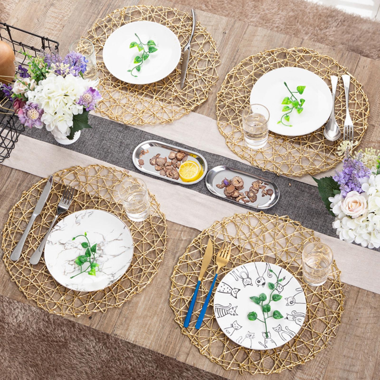 Round Placemats Tableware Utensil Stain Resistant for Dining Table Silver