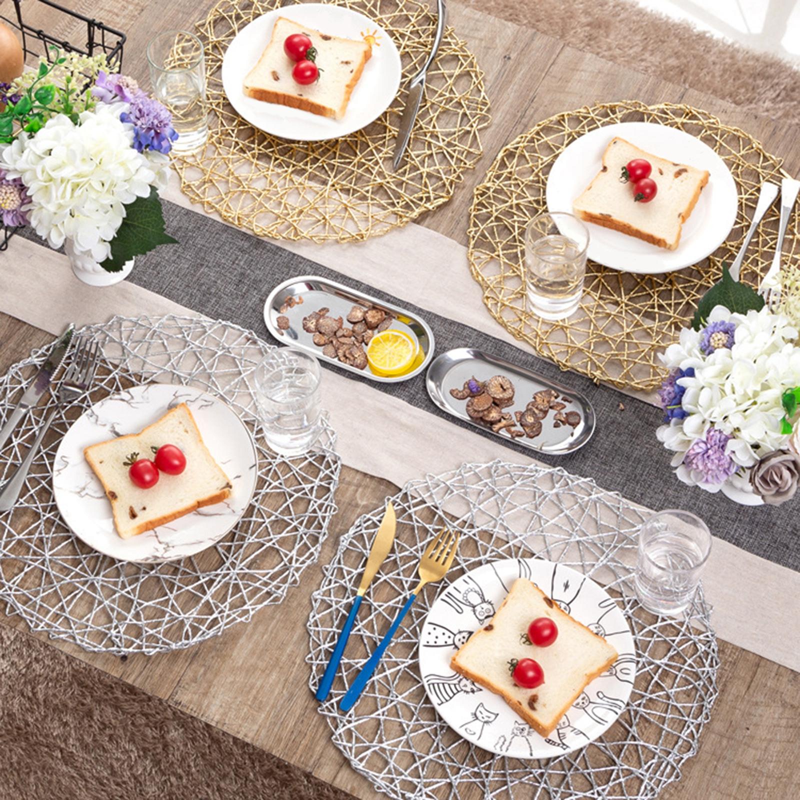 Round Placemats Tableware Utensil Stain Resistant for Dining Table Silver