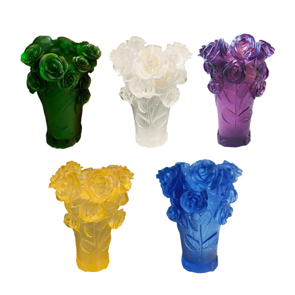 Crystal Vase Decorative Arrangement Elegant Handmade Artistic for Tabletop Yellow