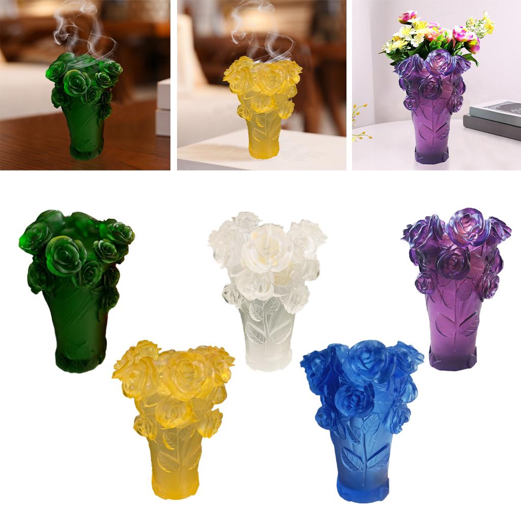 Crystal Vase Decorative Arrangement Elegant Handmade Artistic for Tabletop Yellow
