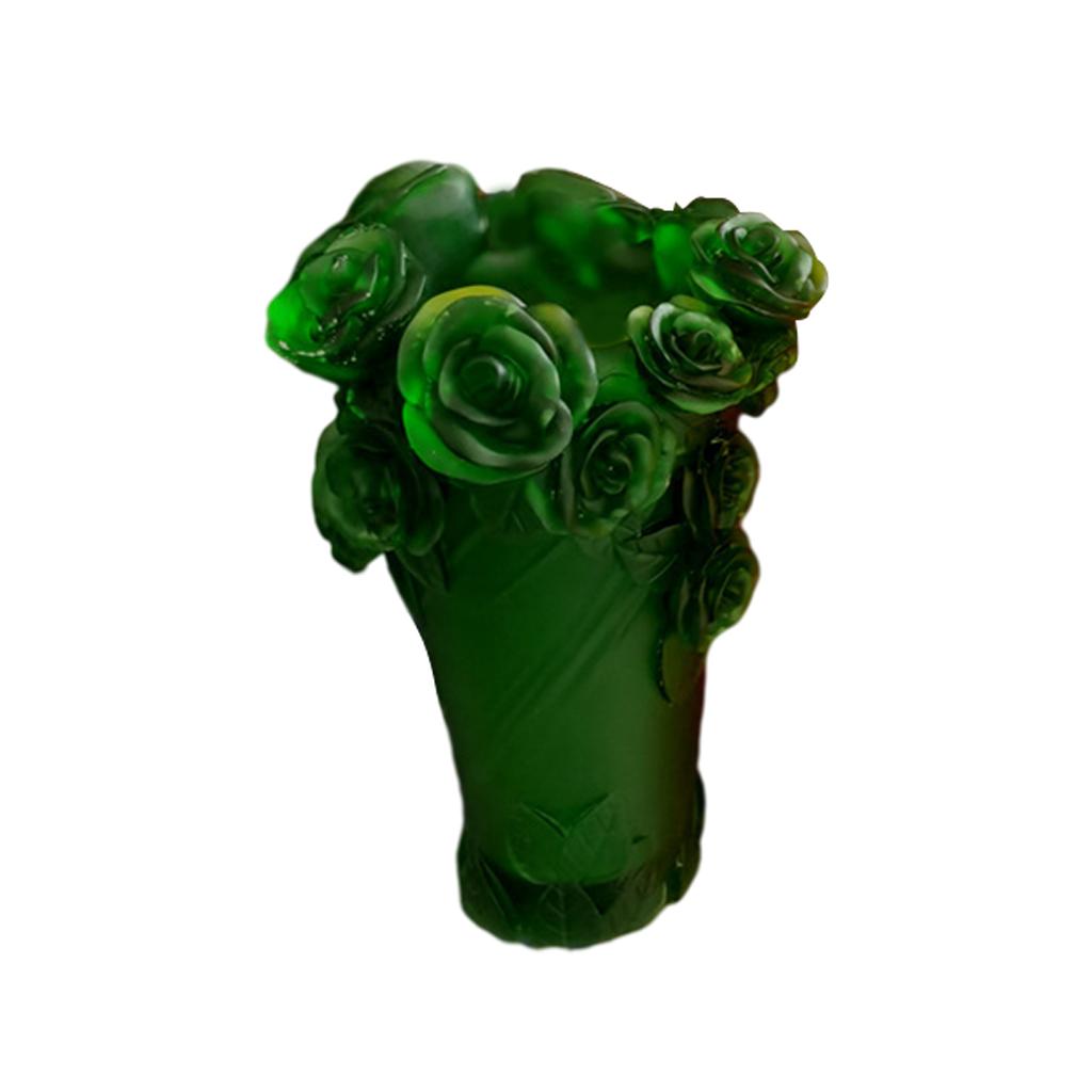 Crystal Vase Decorative Arrangement Elegant Handmade Artistic for Tabletop Green