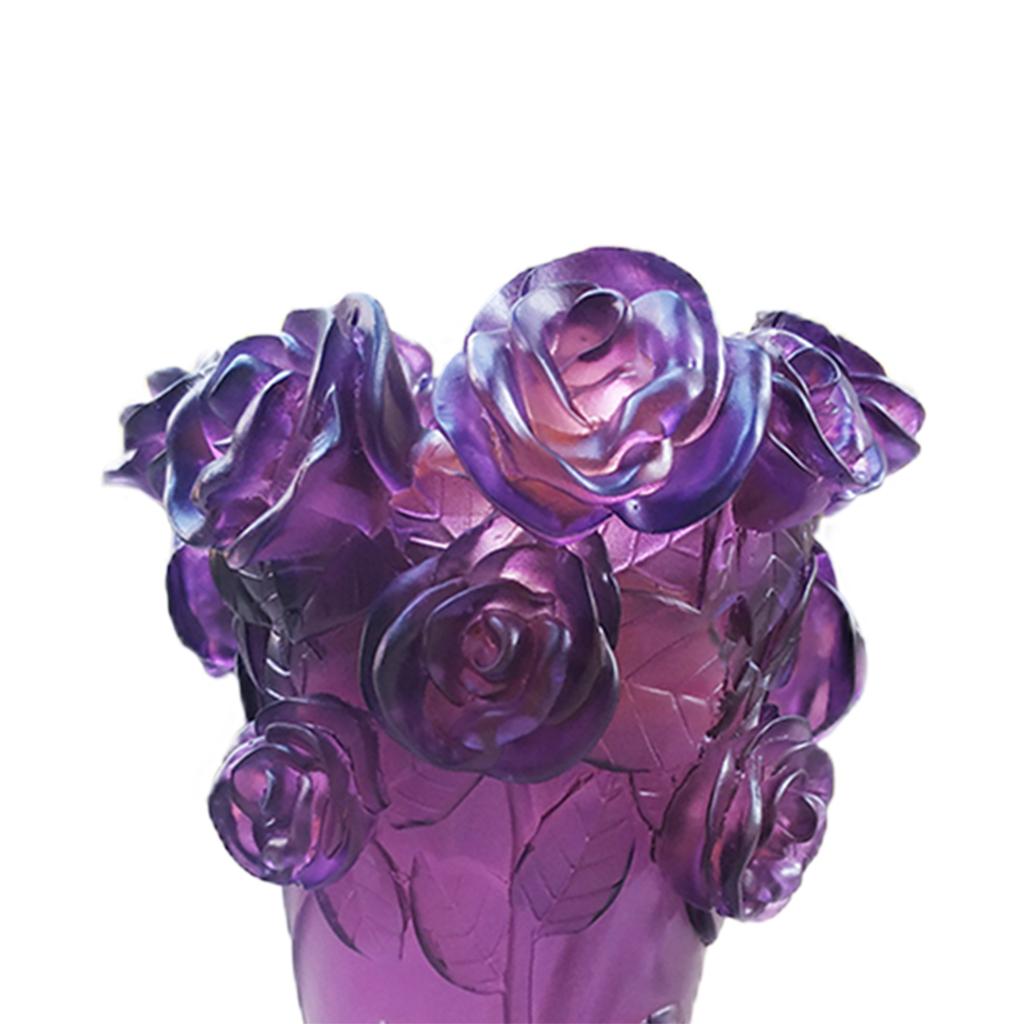 Crystal Vase Decorative Arrangement Elegant Handmade Artistic for Tabletop Purple