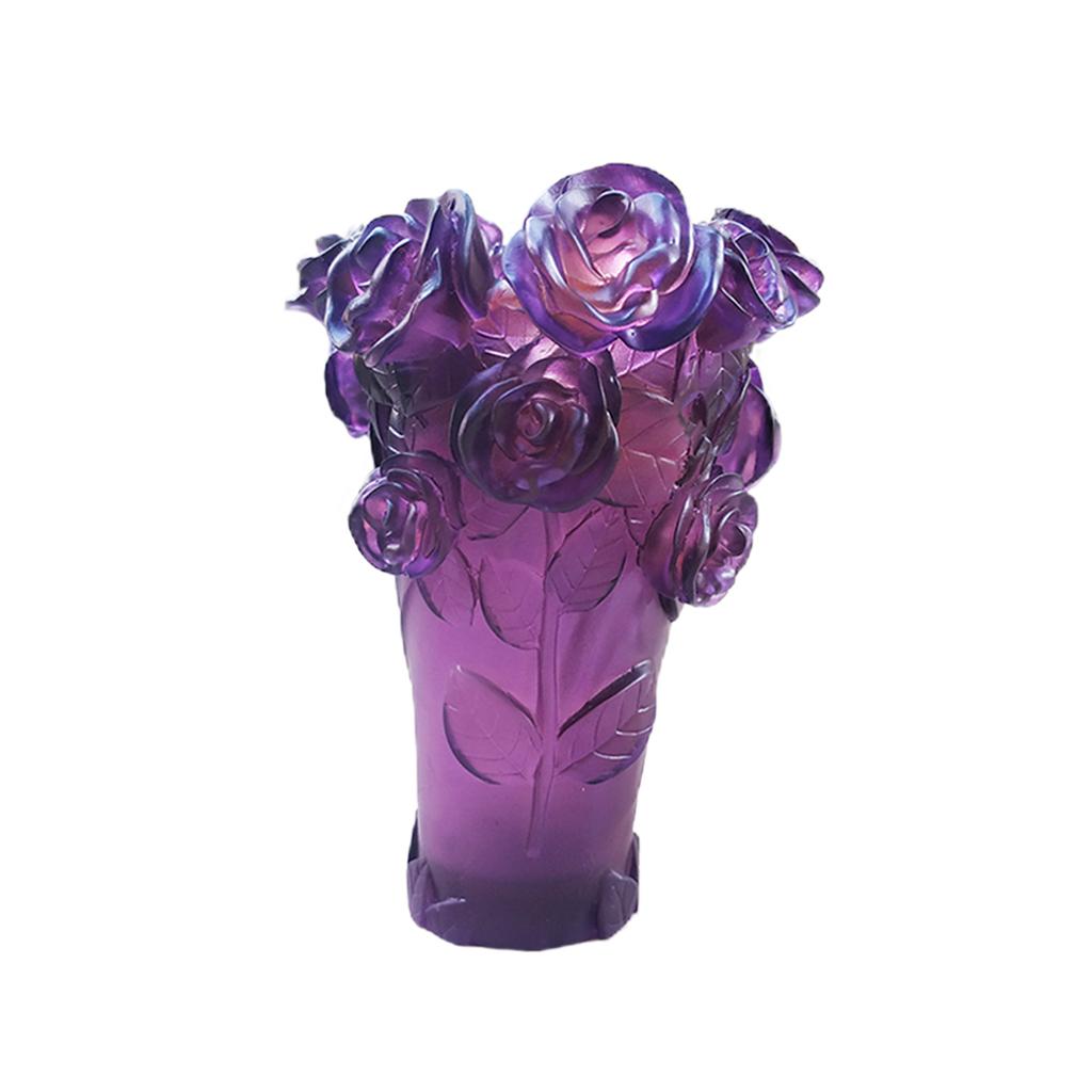 Crystal Vase Decorative Arrangement Elegant Handmade Artistic for Tabletop Purple