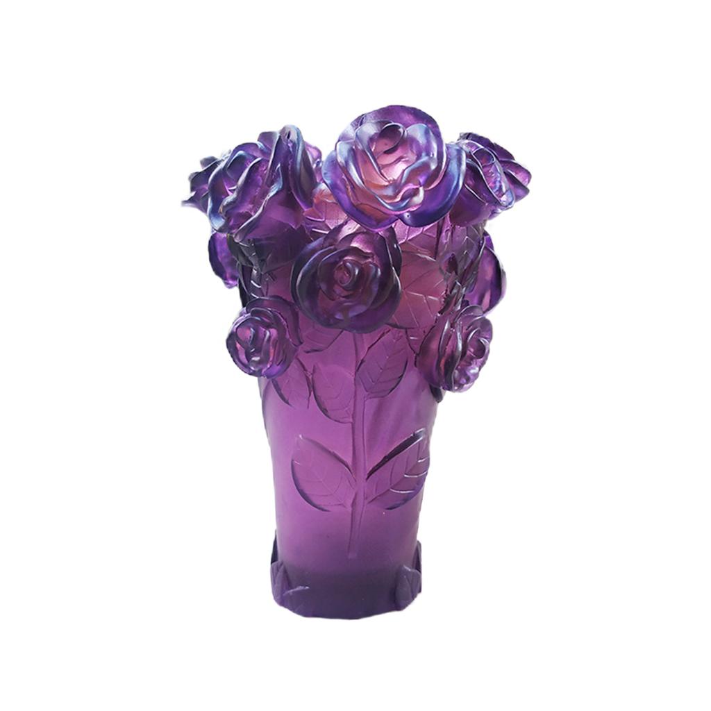 Crystal Vase Decorative Arrangement Elegant Handmade Artistic for Tabletop Purple