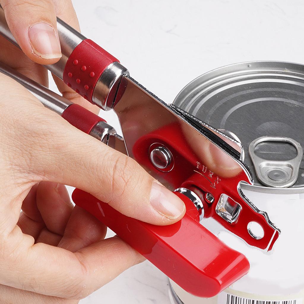 Stainless Steel Can Opener Bottle Opener Side Cut for Beer Jar Seniors red