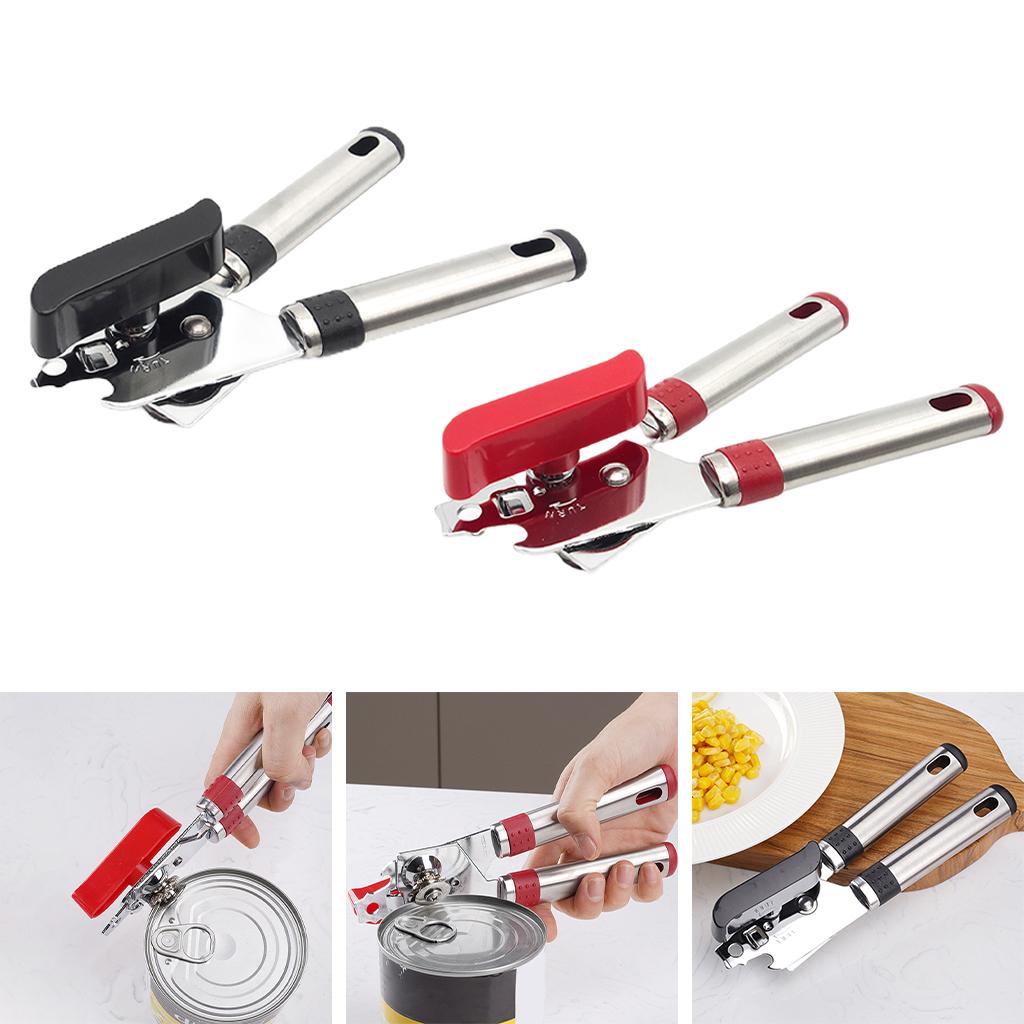Stainless Steel Can Opener Bottle Opener Side Cut for Beer Jar Seniors red