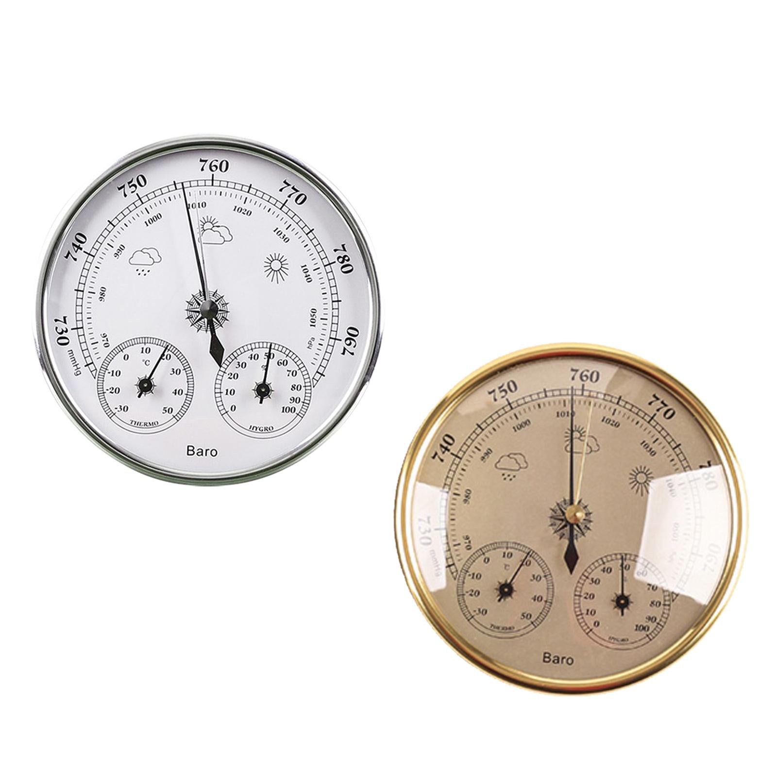 3-In-1 Barometer Analog Dial No Battery Round for Indoor Outdoor gold