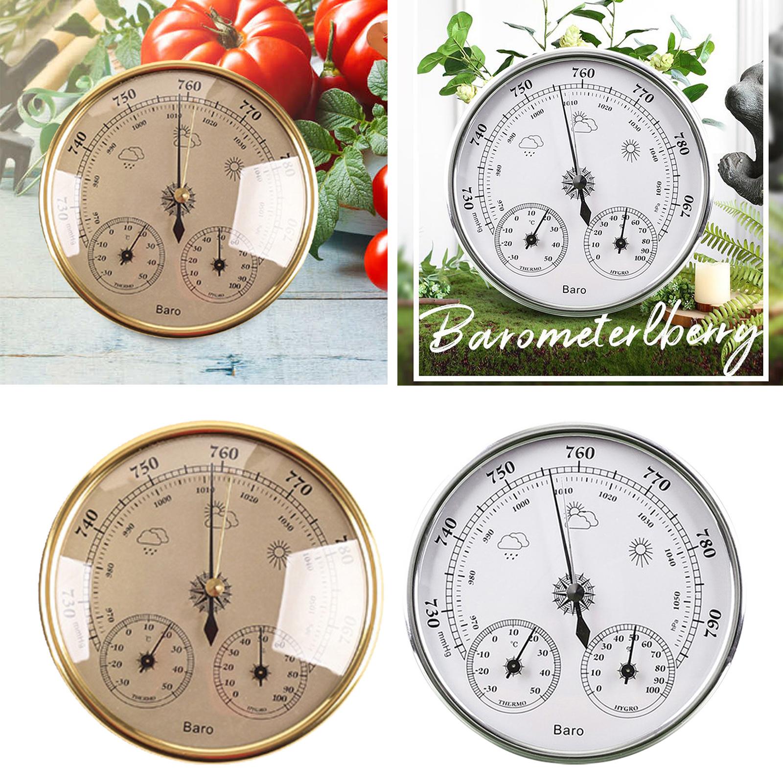 3-In-1 Barometer Analog Dial No Battery Round for Indoor Outdoor gold