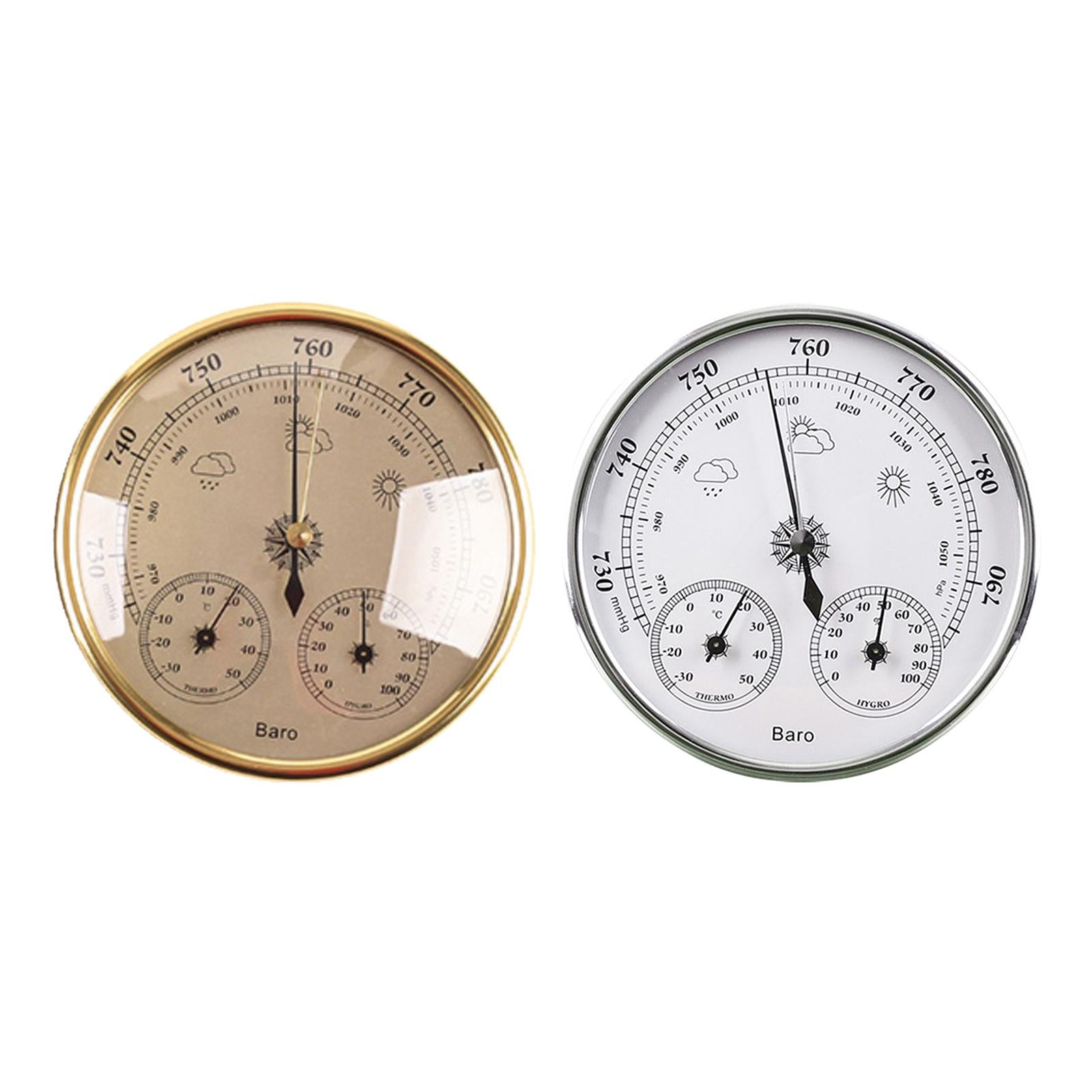 3-In-1 Barometer Analog Dial No Battery Round for Indoor Outdoor gold