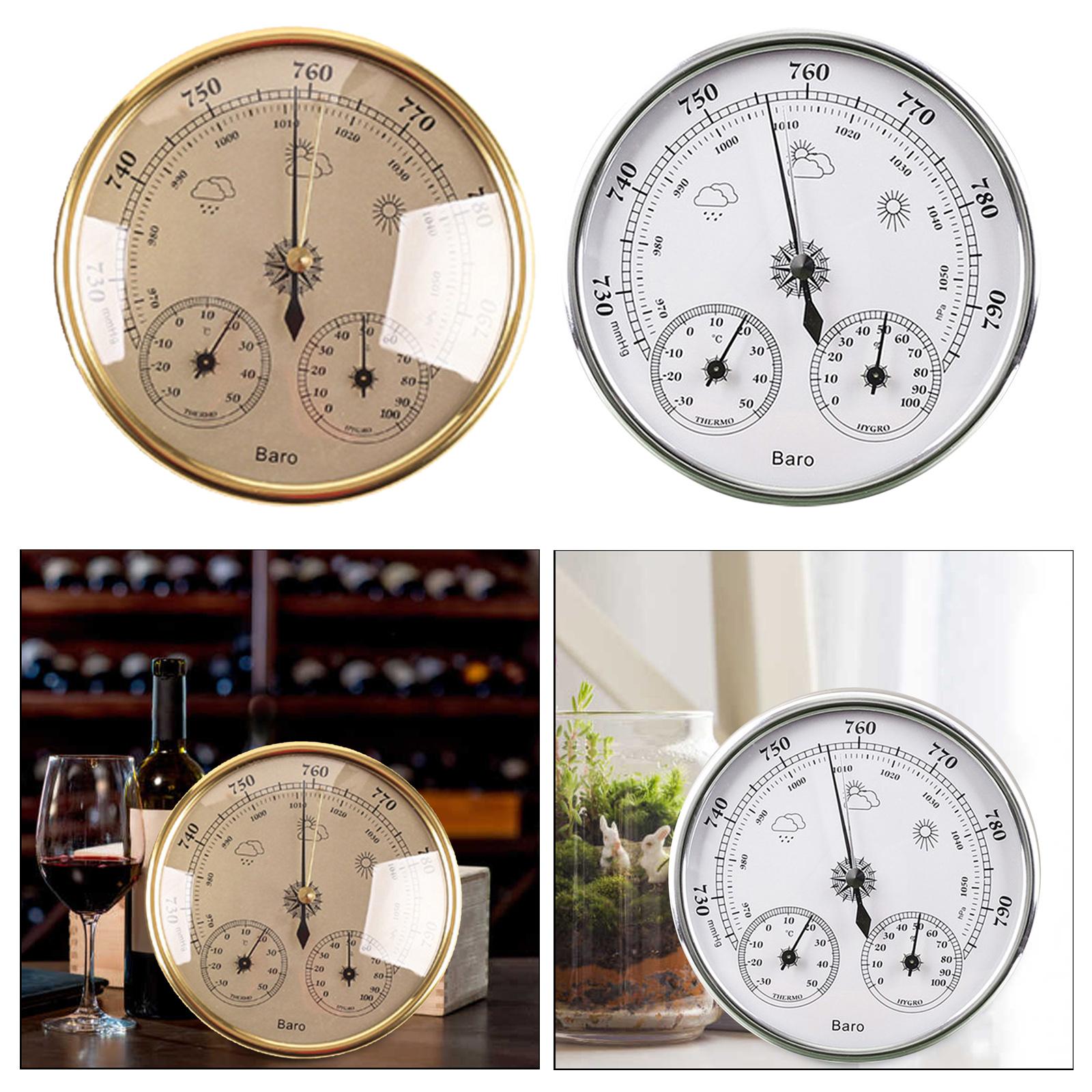 3-In-1 Barometer Analog Dial No Battery Round for Indoor Outdoor gold