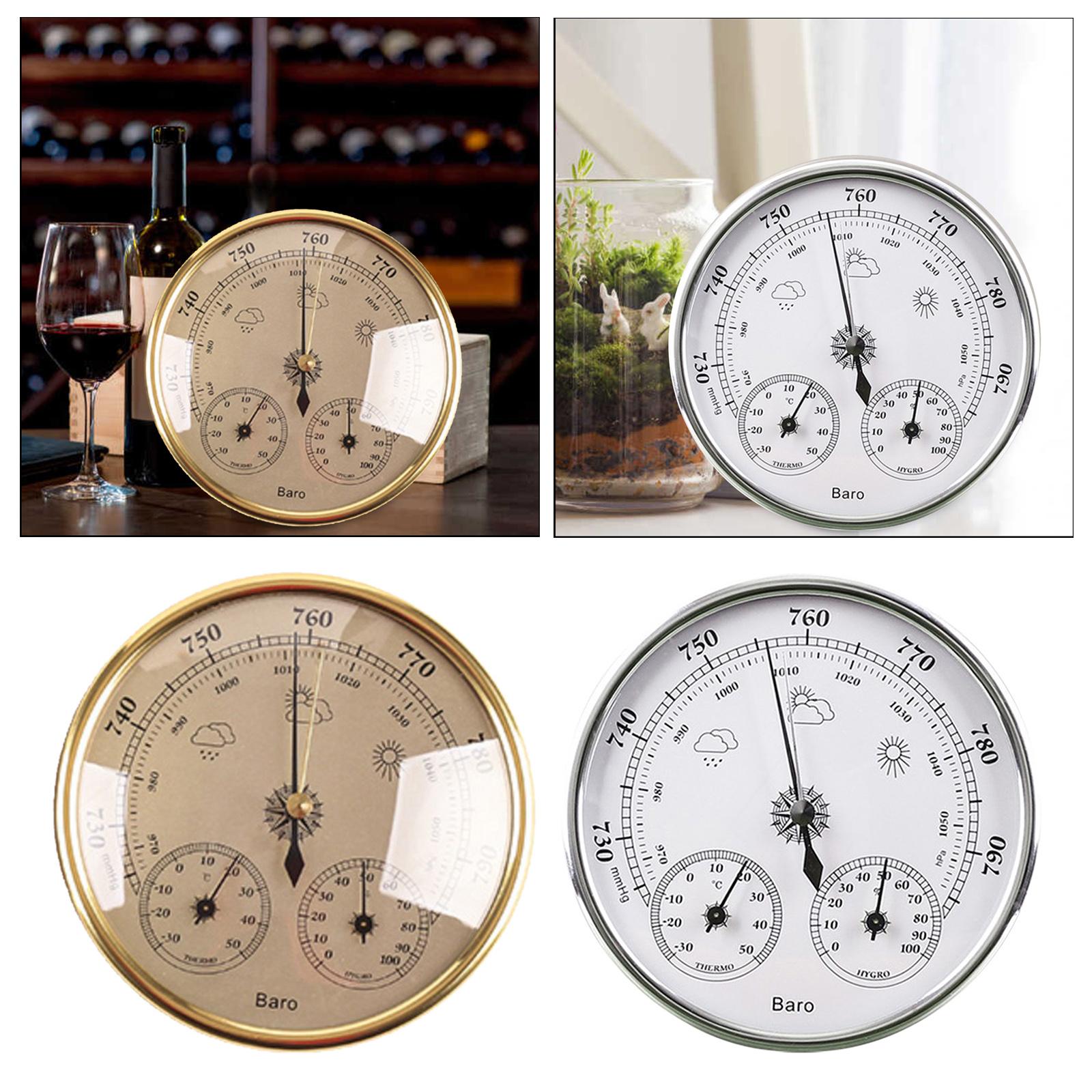 3-In-1 Barometer Analog Dial No Battery Round for Indoor Outdoor gold