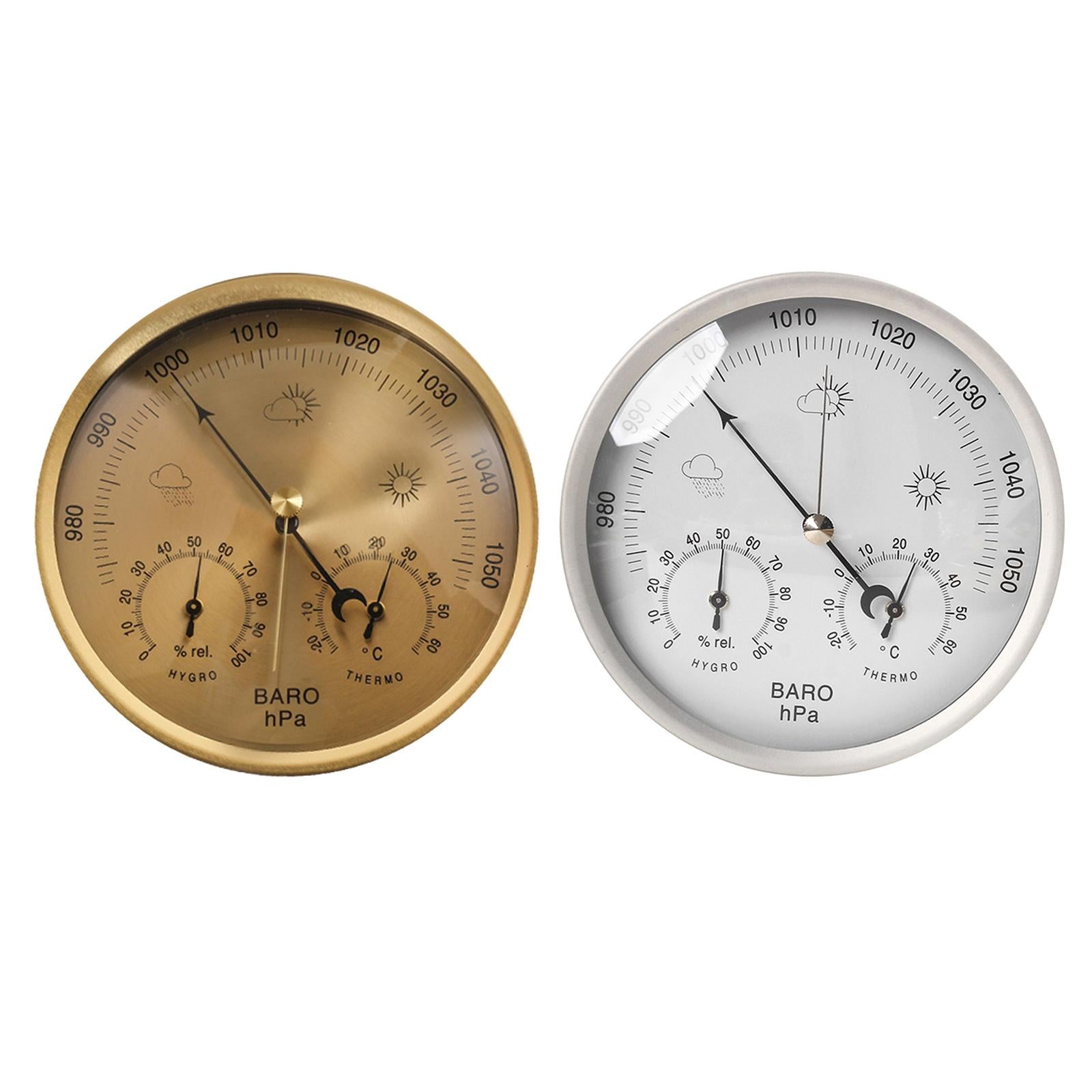 3-In-1 Barometer Analog Dial No Battery Round for Indoor Outdoor gold