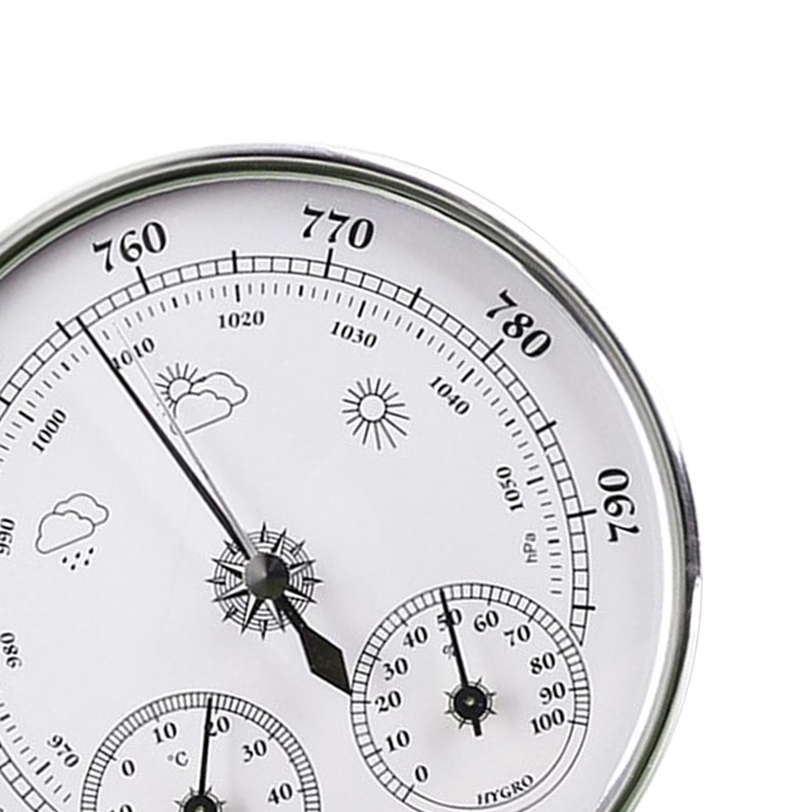 3-In-1 Barometer Analog Dial No Battery Round for Indoor Outdoor silver