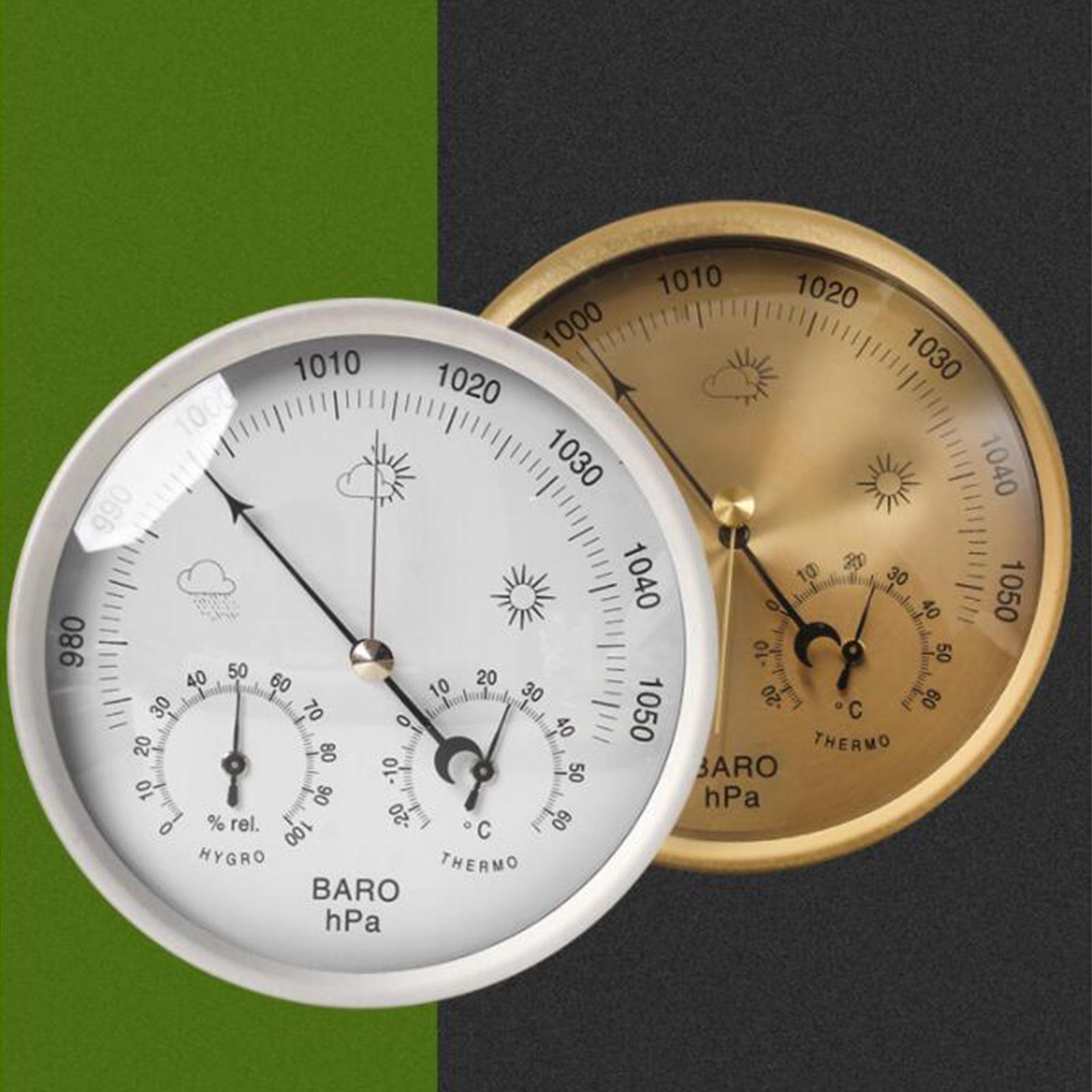 3-In-1 Barometer Analog Dial No Battery Round for Indoor Outdoor silver