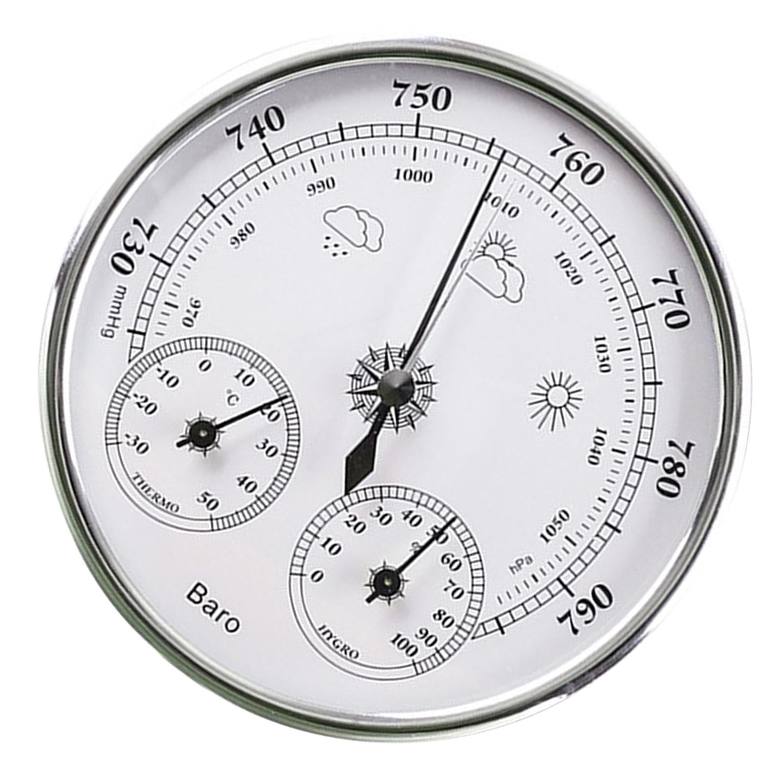 3-In-1 Barometer Analog Dial No Battery Round for Indoor Outdoor silver